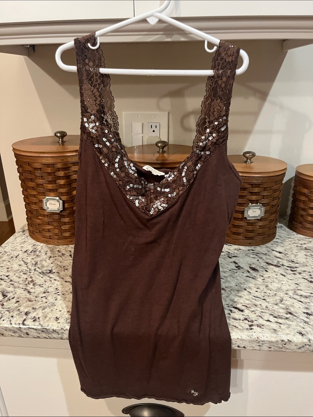 Abercrombie & Fitch Brown Lace Sequin V-Neck Camisole